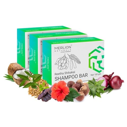 Merlion Naturals Traditional Shampoo Bar (100 Gm X 3 Pcs) | Shikakai & Reetha | Handmade With Natural Herbs