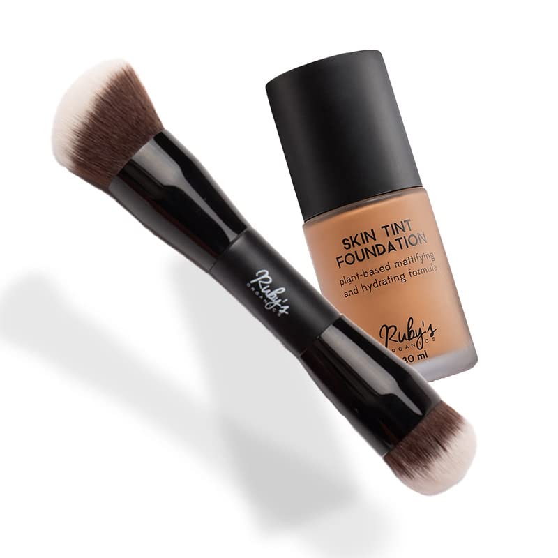 RubyS Organics Liquid Foundation And Multitasking Brush For Face Makeup  Waterproof, Full Coverage Blendable, Long Lasting, Ma