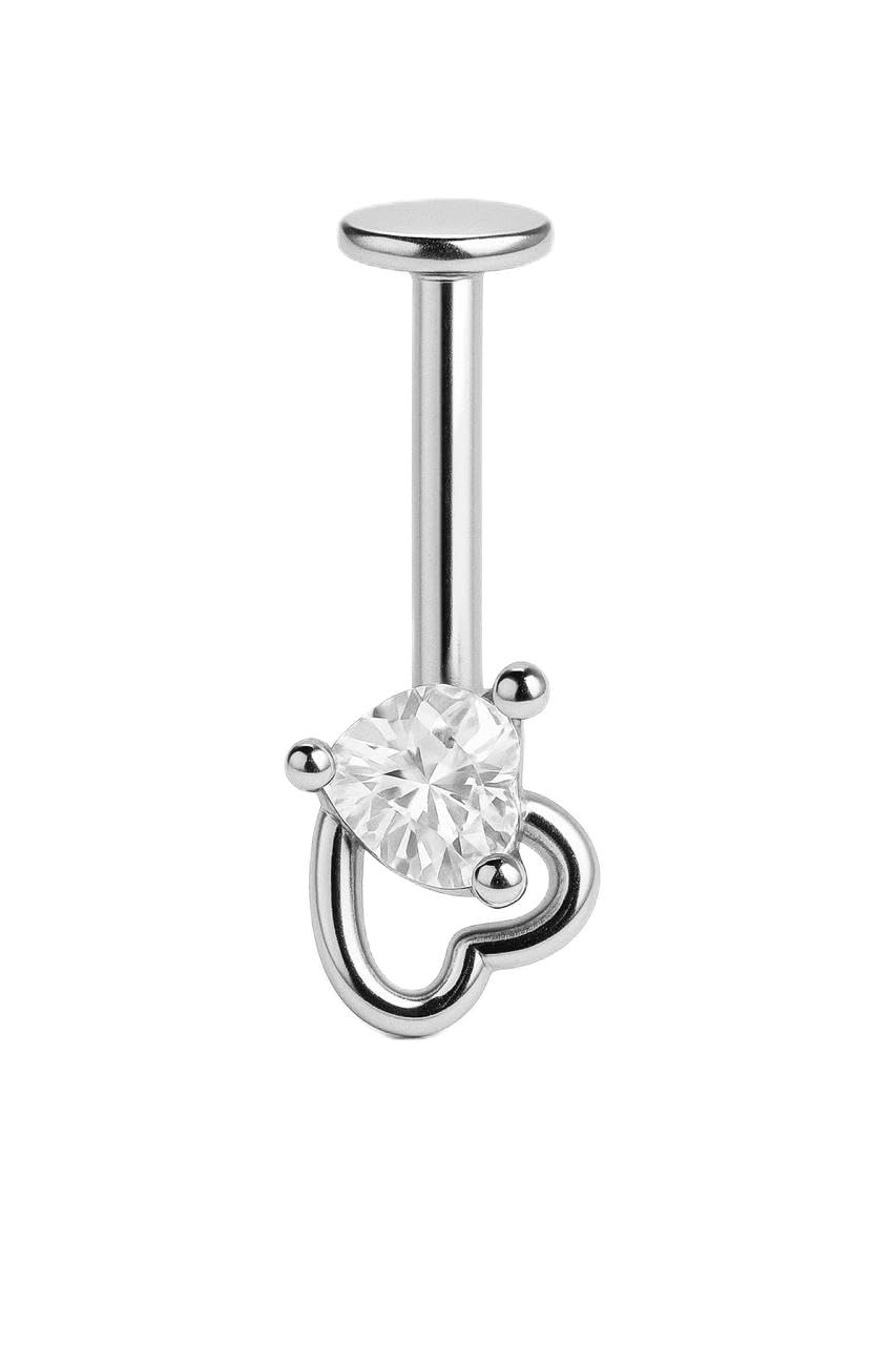 Gadgetsden 16G Ip Silver Color Double Heart Cz Bugadi Vertical Upper Helix Ear Piercing Ear Studs1 Piece