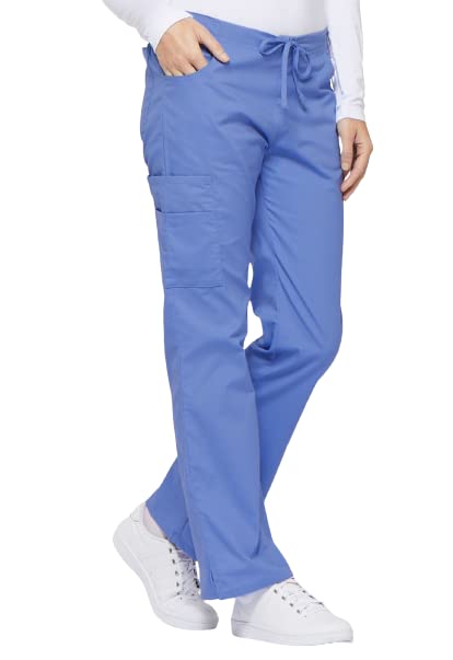 cherokee womens Signature Mid Rise Drawstring cargo medical scrubs pants, ciel, XX-Large Plus