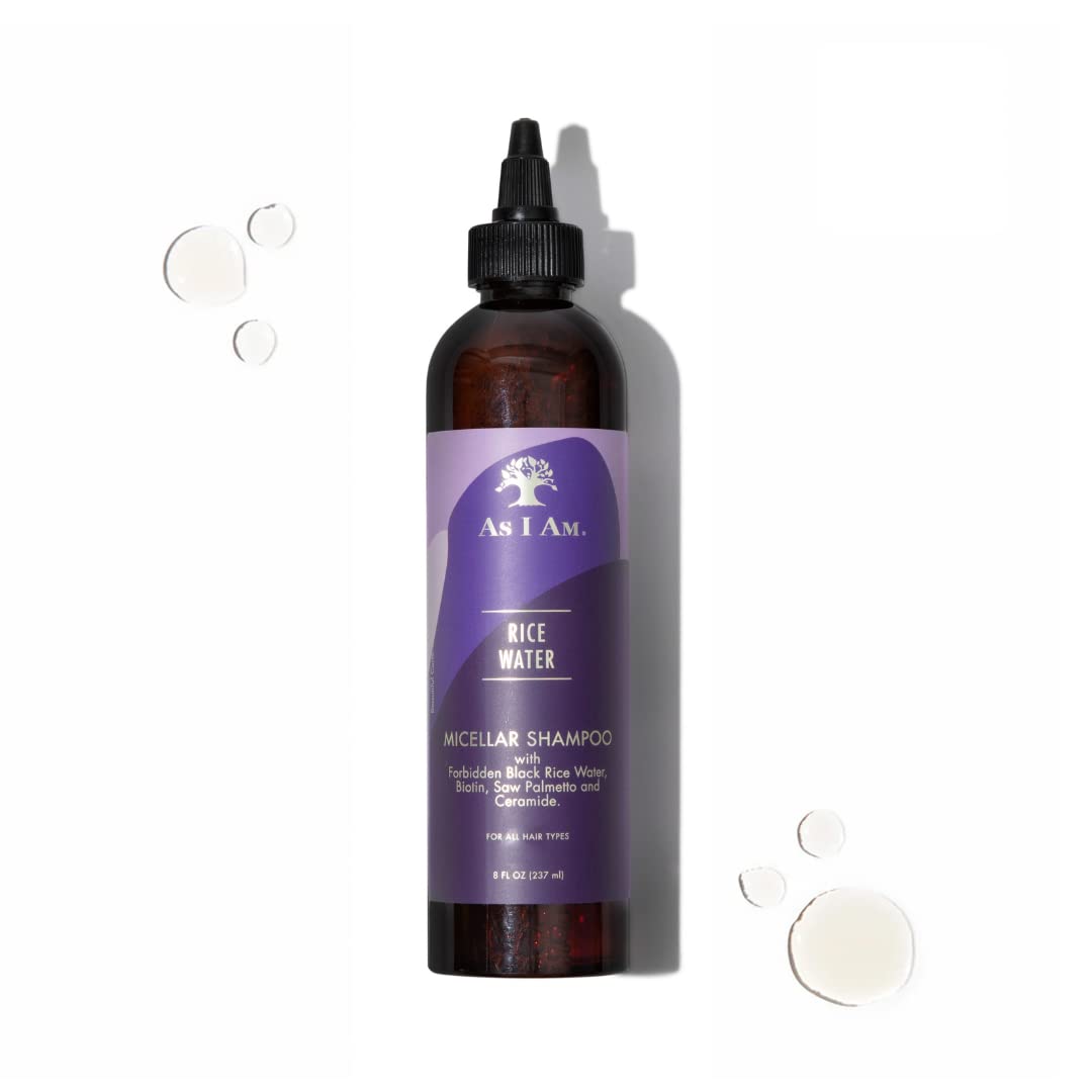 As I Am Rice Water Shampoo 8 Oz - With Forbidden Black Rice, Saw Palmetto, Biotin - Gentle Cleanser - Moisturizing - Vegan & Cru