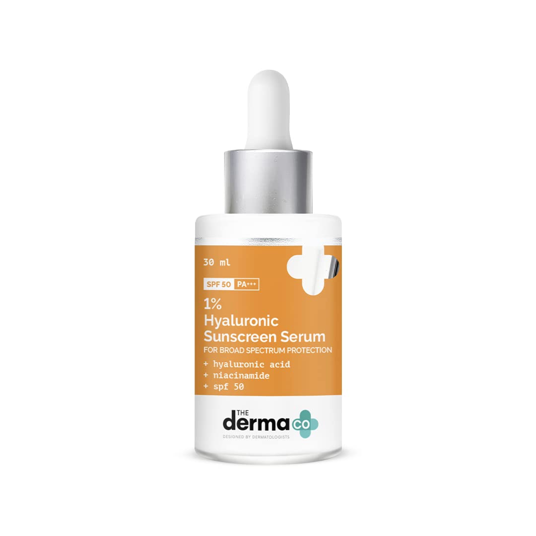 The Derma Co 1% Hyaluronic Acid Sunscreen Serum With Spf 50 & Pa+++ | Gives Broad Spectrum Protection & Helps Skin Glow | Lightw