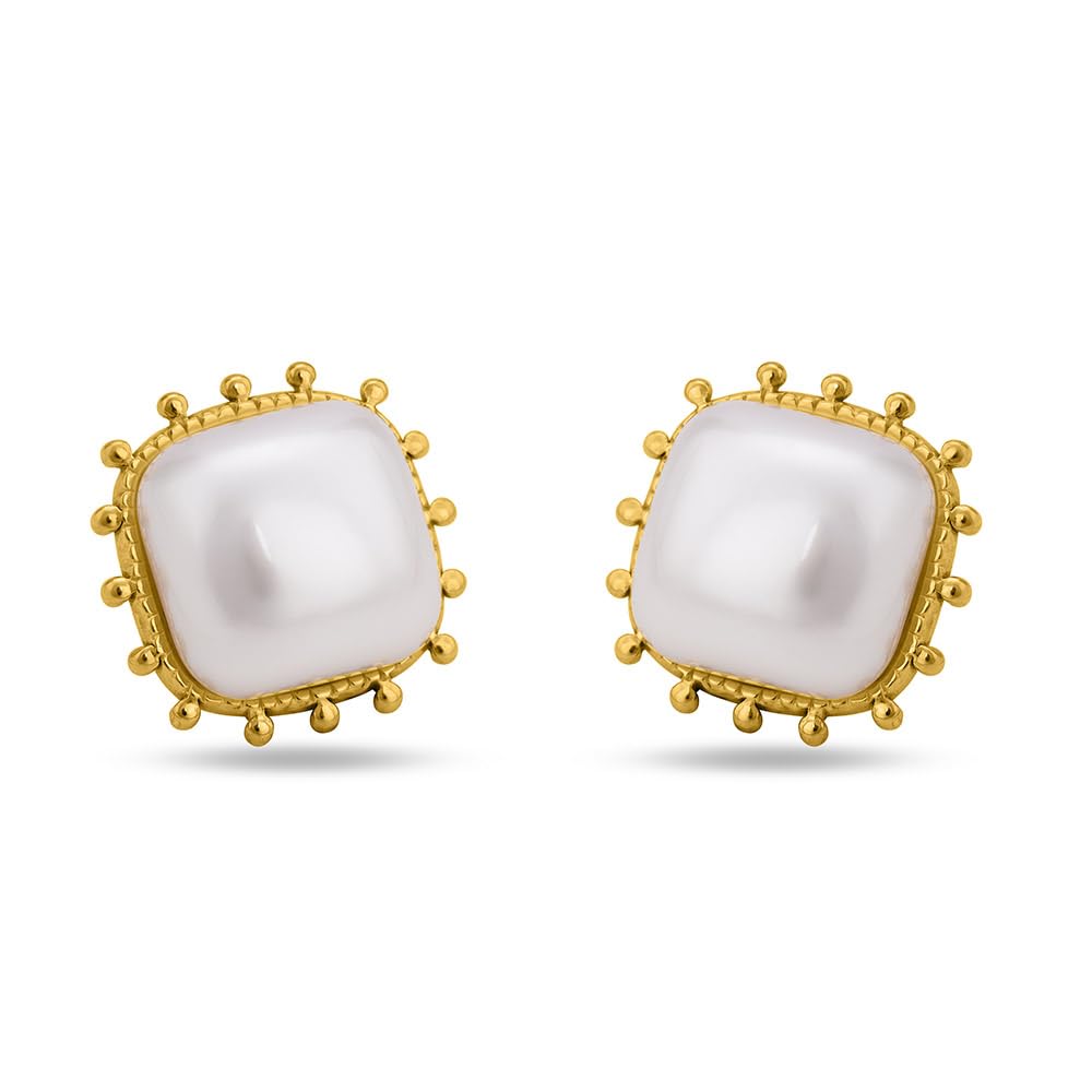 Palmonas Simple Square White Pearl Stud Earring For Women  Gift For Girls & Women | Waterproof & AntiTarnish Earrings