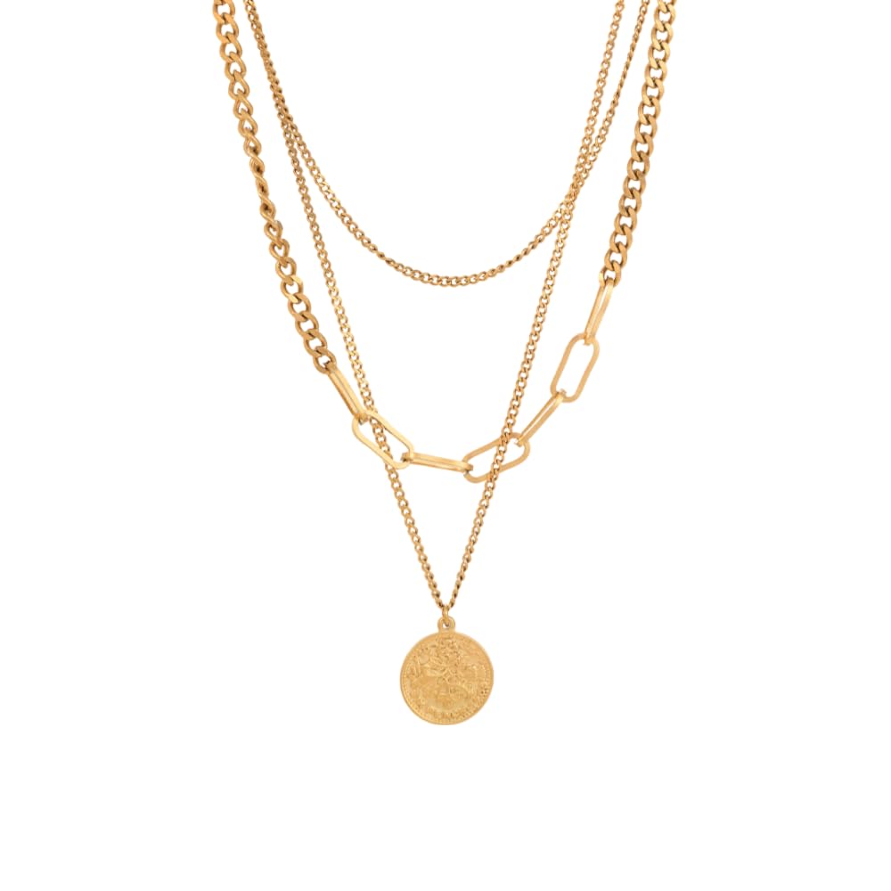 Palmonas Penny Elizabeth Three Layer Necklace For Women  18K Gold Plated Necklace, WomenS Jewellery | Gift For Girls & Women