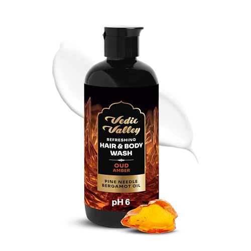 Vedic Valley Natural 3-In-1 Refreshing Oud Amber Hair & Body Wash For Dry Skin | Paraben Free Shower Gel For Women & Men Helps B