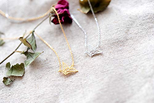 Baydurcan Paper Cranes Necklace Paper Cranes Pendant Chain Necklace with Message Card Gift Card (Silver Paper Cranes)