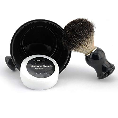 Ceramic Shaving Soap Bowl Kit For Men, Pure Badger Shaving Brush, Shaving Cream Soap, Wide Mouth, Ceramic Black Shaving Soap Bow