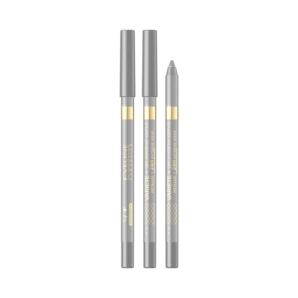 Eveline Cosmetics Variete Gel Eyeliner Pencil 12 Silver, Durable And Waterproof Formula, Soft Gel Formula, 14 Intence Colours, S