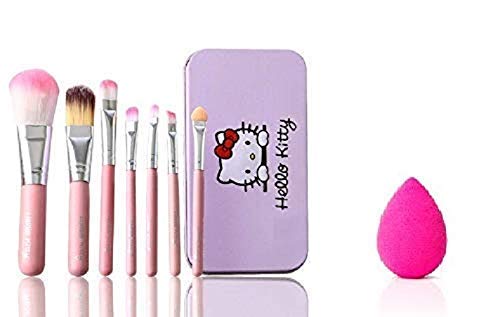 Angelie Makeup Brush Set Of 7 With Storage Box With Sponge Puff (Colour May Vary) (Pink)