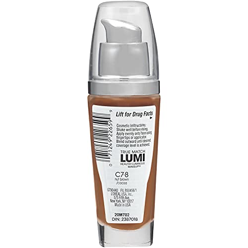L'Oreal Paris True Match Lumi Healthy Luminous Makeup, C7-8 Nut Brown Cocoa, 1 fl; oz.
