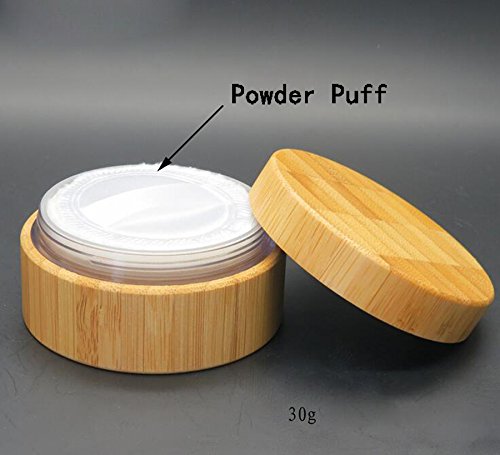 1Pc 30G/1Oz Bamboo Appearance Loose Powder Compact Box With Sifter And Sponge Puff - Make Up Jar Case Cosmetic Storage Container