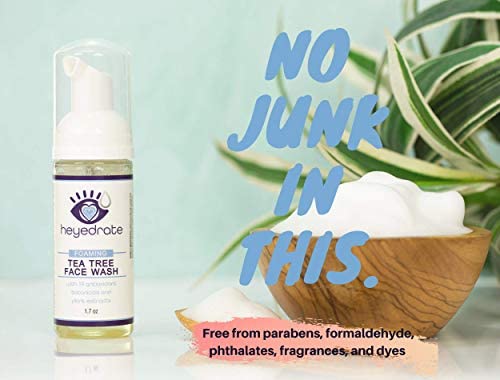 Heyedrate Foaming Tea Tree Face Wash and Eyelid Cleanser for Women - Made With Organic Ingredients & Aloe Vera (1.7 Ounces) (Pac