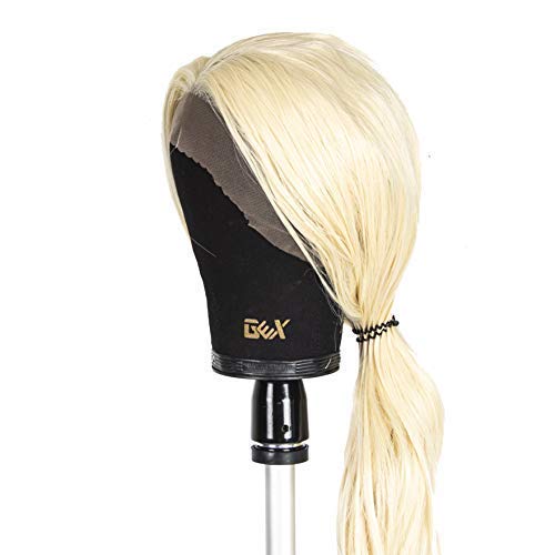 GEX 20''-24'' Canvas Cork Wig Block Mannequin Head for Wig Making Drying Styling Display with Table C Clamp Stand Holder (Black