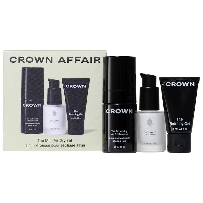 CROWN AFFAIR The Mini Air Dry Hair Set  LeaveIn Conditioner, Texturizing Mousse, and Finishing Gel for Natural Styling (Travel