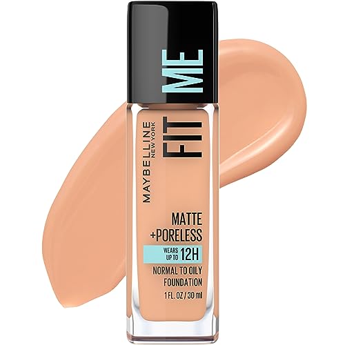 Maybelline Fit Me Matte + Poreless Liquid Oil-Free Foundation Makeup, Light Honey, 1 Count (Packaging May Vary)