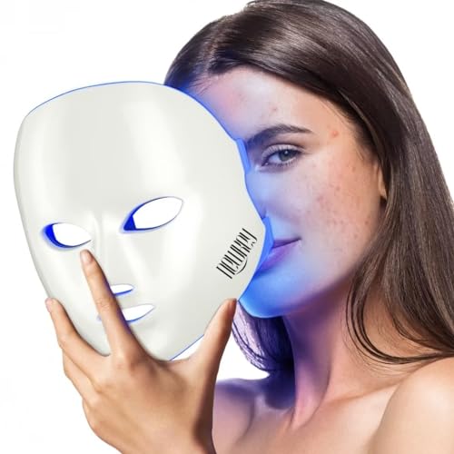 Newkey Blue Light Therapy For Acne, 7 Colors Led Face Mask Light Therapy, Blue Red Light Therapy Mask For Wrinkle Acne Reduction