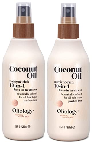 Oliology Coconut Oil 10-in-1 Multipurpose Spray - Leave in Treatment for All Hair Types | Detangles, Controls Frizz, Hydrates & 