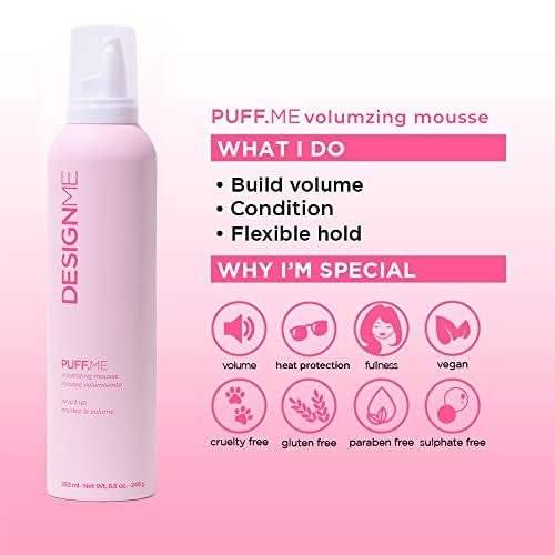Puff.Me Hair Volumizing Mousse By Designme | Lightweight & Flexible Hold Hair Mousse For Curls, Waves, Or Straight Hair | Parabe