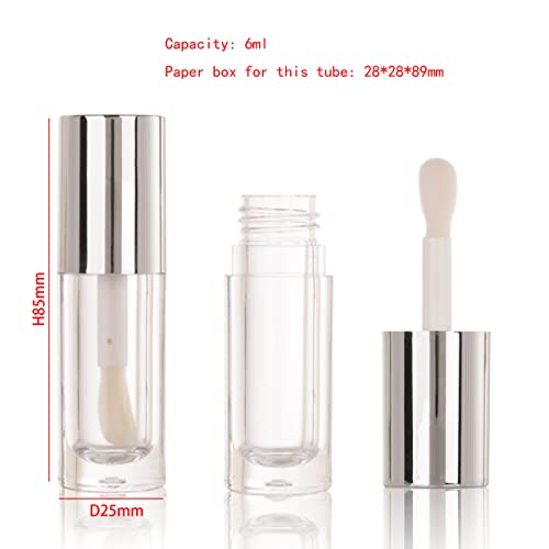COSIDEA 14pcs Empty Silver 6ml big doe foot wand chunky lip gloss tubes lip gloss tubes for DIY lipgloss, White round lipgloss c