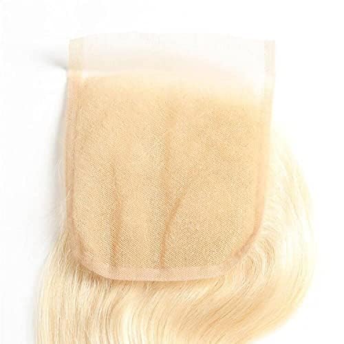 Qthair 14A Brazilian Blonde #613 Body Wave 4X4 Lace Closure Transparent Lace Frontal Closure 12Inch 100% Blonde Human Hair Body