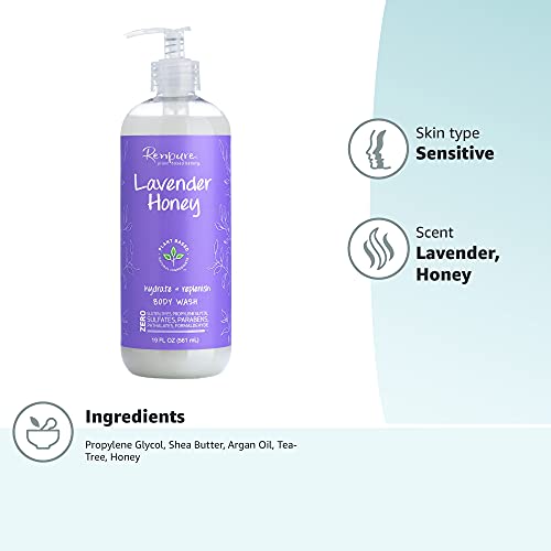 Renpure Plant-Based Organic Natural Lavender Body Wash, Manuka Honey & Coconut Oil For Body - Sulfate Free, Moisturizing Shower