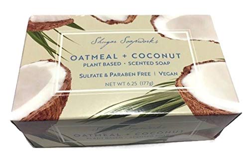 Shugar Soapworks Oatmeal & Coconut Soap 6.25 Oz - Plant Based, Vegan, Natural, Pure, No Dyes, Sulfate & Paraben Free (2 Pack)