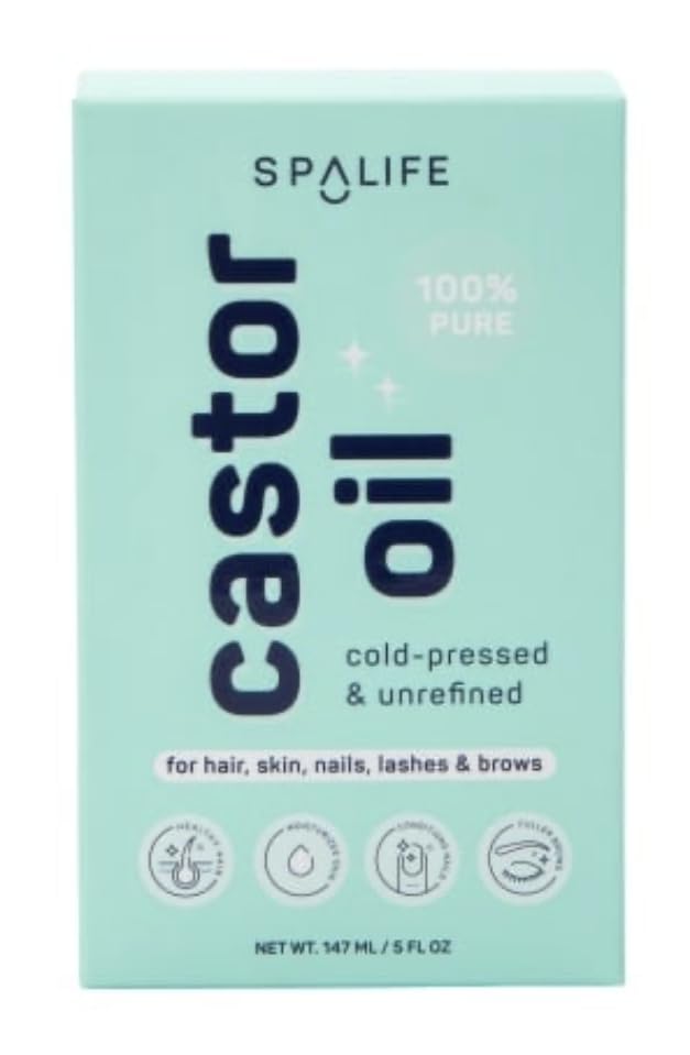 SpaLife 100% Pure Castor Oil, ColdPressed and Unrefined, for Hair, Skin, Nails, Lashes and Brows, 5 fl oz
