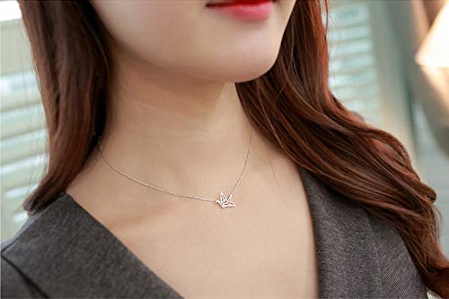 Baydurcan Paper Cranes Necklace Paper Cranes Pendant Chain Necklace with Message Card Gift Card (Silver Paper Cranes)
