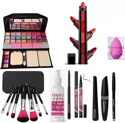 Jaayansha Tya 6155 Multicolour Makeup Kit With 7 Black Makeup Brushes Set, 3In1 Eyeliners Combo, 36H Eyeliner, Kajal, 1 Lipstick