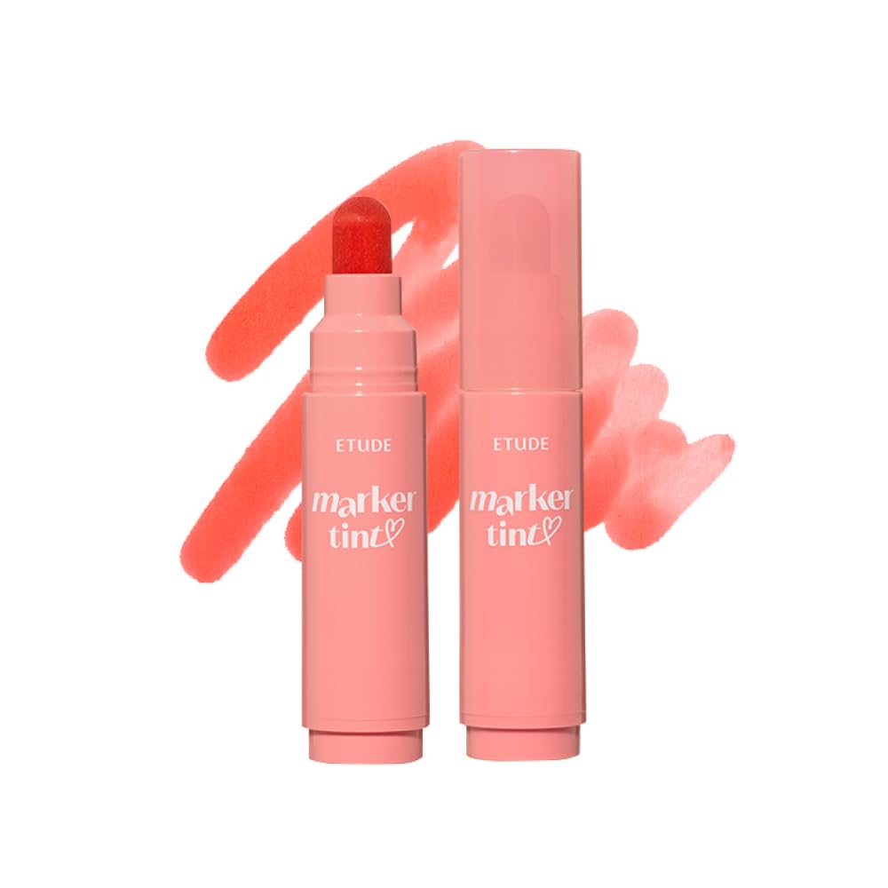 Etude Dear Darling Marker Tint #5 Pink Tangerine | Hydrating & Long Lasting Lip Stain | High Pigmented Lip Maker With Easy Drawi