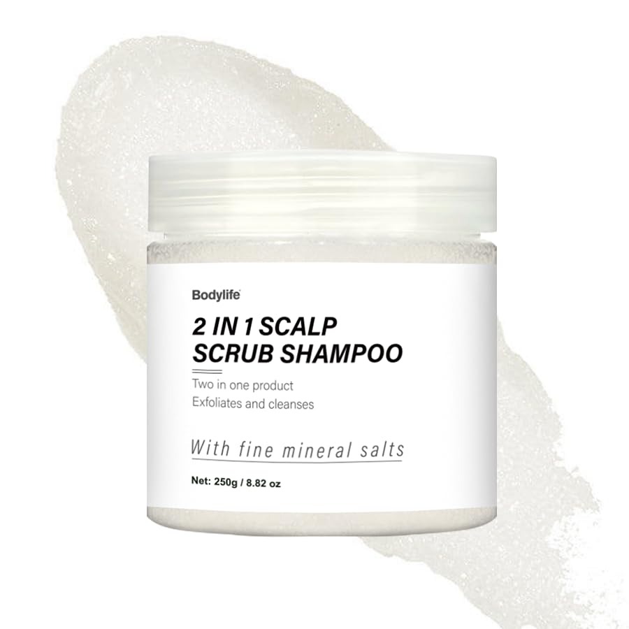 Bodylife 2 in 1 Scalp Scrub Shampoo with Fine Mineral Salts, Almond Blossom and Violet Fragrance, 8.82 oz
