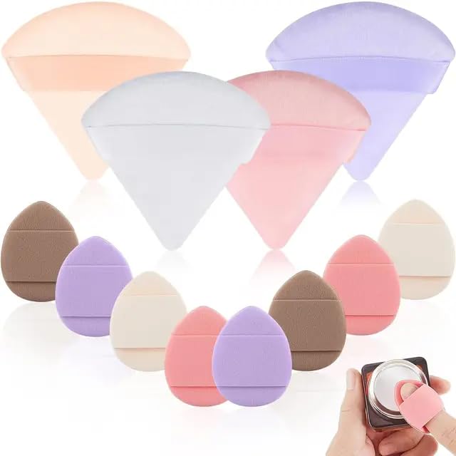 Banira 6Triangle Powder Puff 4 Mini Finger Makeup Beauty Blender Sponges 10Pcs(Multicolor)