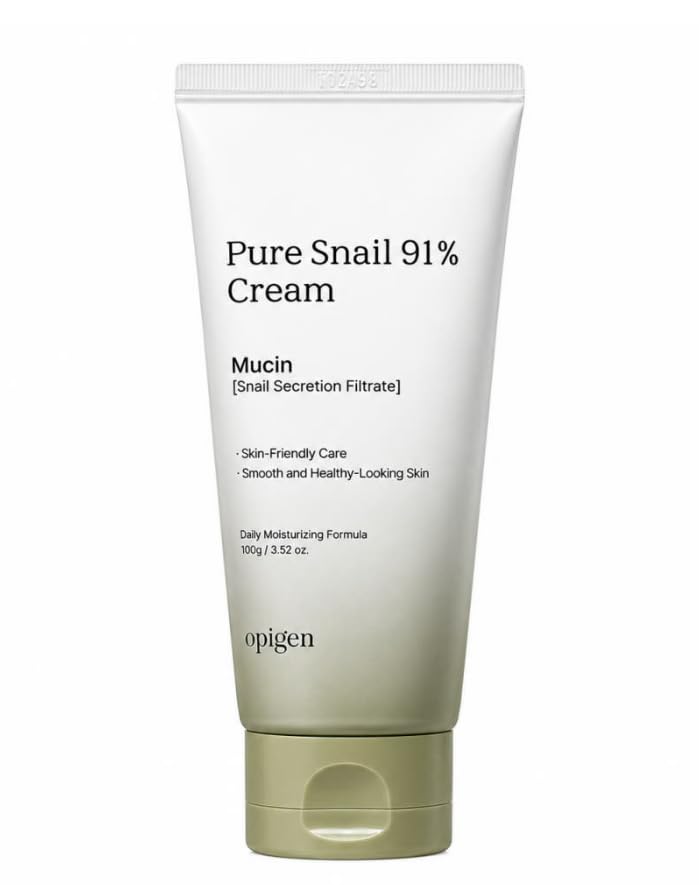 opigen Pure Snail Mucin 91% Repair Cream for Face, Hydrating & Skin Barrier Moisturizer with Panthenol, BetaGlucan & Hyaluronic