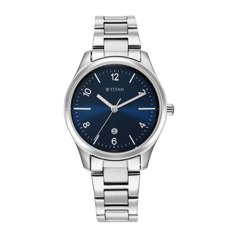Titan Trendsetters 2639Sm07 WomenS Analog Watch – 33Mm Blue Dial, Stainless Steel Strap, Quartz Movement, Water-Resistant, Elegant Designer Wristwatch, Blue