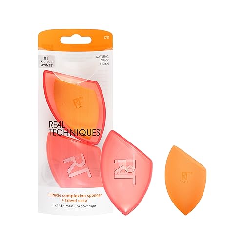 Real Techniques Miracle complexion Sponge with case, Makeup Blending Sponge Perfect For Travel, For Foundation, Streak-Free Make