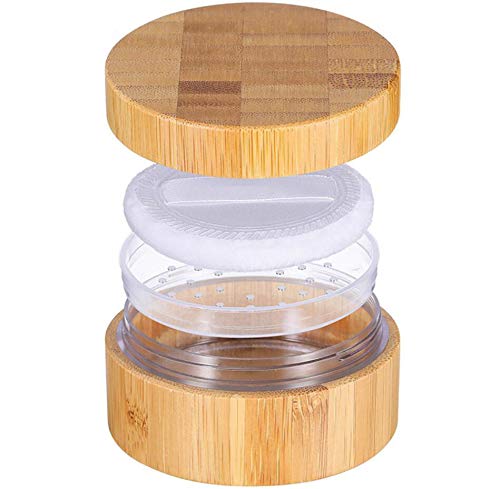 1Pk (30Ml/1Oz) Bamboo Empty Loose Powder Puff Case Container With Soft Sponge Puff And Sifter Lids Refillable Face And Baby Skin
