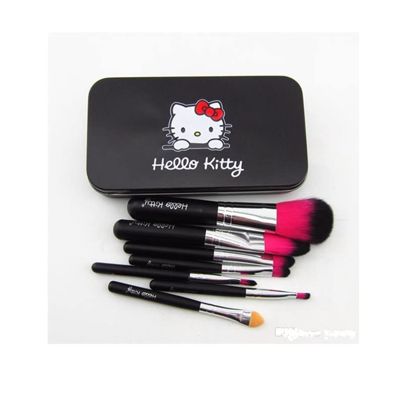 Glowhouse 7 Pcs Black Color Hello Kitty Makeup Brush Set (Black Color)