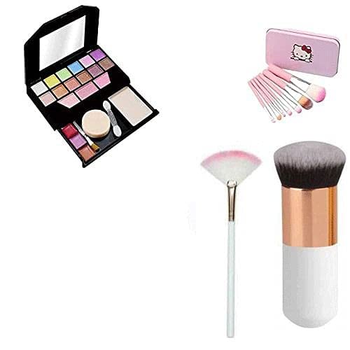 Datnasayad Mini 5024 Makeup Kit With 7 Pink Makeup Brushes Set | 1 White Mini Foundation Brush | 1 White Fan Brush  (Pack Of 10