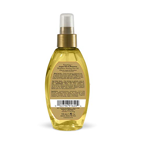 OGX Renewing + Argan Oil of Morocco Weightless Healing Dry Oil Spray, Lightweight Hair Oil Mist for Split Ends, Frizzy Hair and