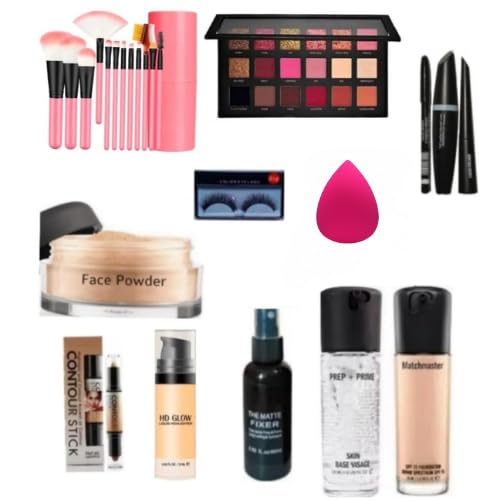 Crazy Huda AllInOne WomenS Makeup Kit, Eyeshadow Palette, 12 Brushes, Eyeliner, Mascara, Compact Powder, False Lashes, Contou