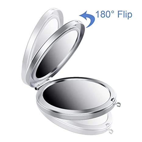 Mpowtech Blue Magnifying Compact Mirror For Purse - 1X/2X Magnification Travel Makeup Mirror,Small Flower Pocket Mirror,Handheld