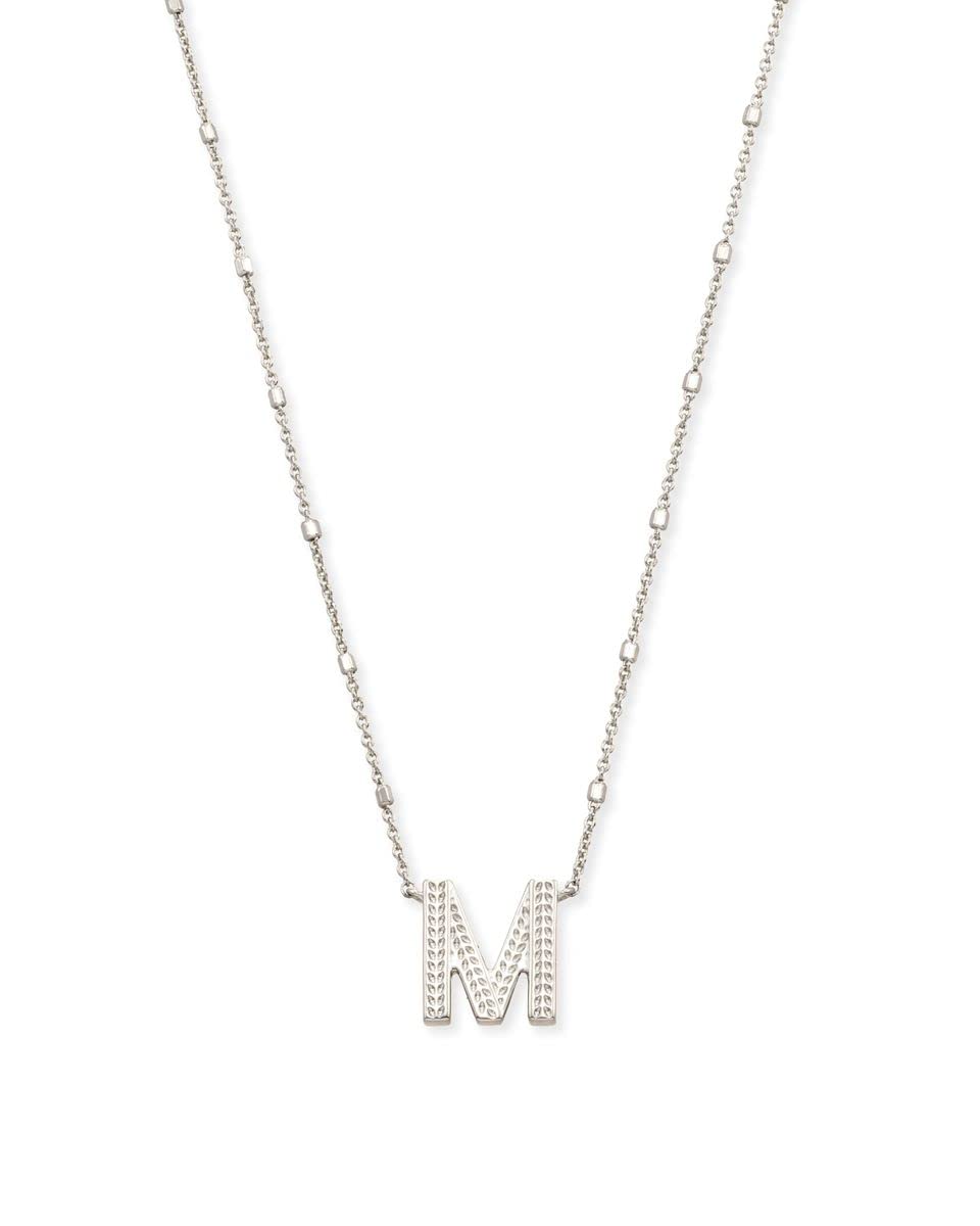Kendra Scott Letter M Pendant Necklace for Women, Fashion Jewelry, Rhodium-Plated Brass, Rhodium Metal, Letter M