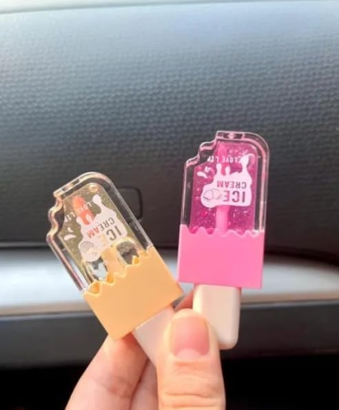Fozzby Pack Of 2 Cute Icecream Shape Lipgloss For Girls Lip Balm Korean Ice Cream Lipgloss Pink Shiny Lips Waterproof Long Lasti