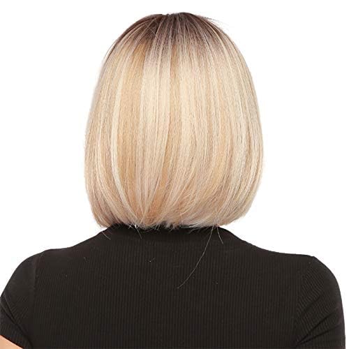 EMMOR Short Ombre Blonde Wig for Women - Natural Synthetic Hair Bob Wigs With Bang, Party Cosplay Daily Use (2pcs Free Wig Cap)