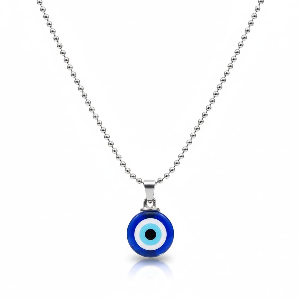 I Jewels Evil Eye Pendant Necklace With Metallic Ball Chain For Protection & Everyday Style (Mjn001S)