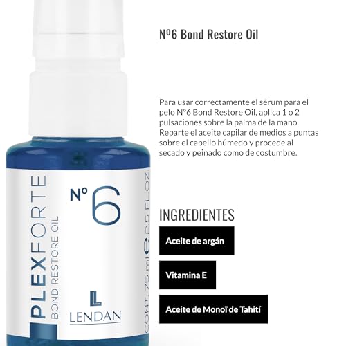 Lendan Hair Oil Plex Forte Nº6 - 75 ml - Repairs & Protects All Hair Types - Anti-Frizz, Adds Shine, Lightweight Texture