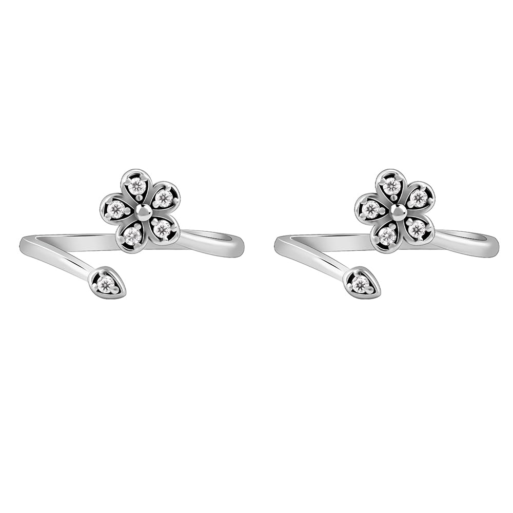 Giva 925 Oxidised Silver Flower Toe Rings| Toe Rings For Women And Girls | With Certificate Of Authenticity And 925 Stamp | 6 Mo