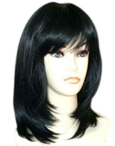 Kalyss Black Wigs With Hair Bangs Medium Long Straight Layered Synthetic Hair Wigs For Women