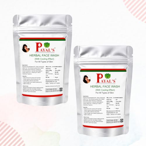 PayalS Herbal Face Wash Powder With Cooling Effect | Pack Of 2 (30G Each) | Natural & Ayurvedic Cleanser For All Skin Types | De