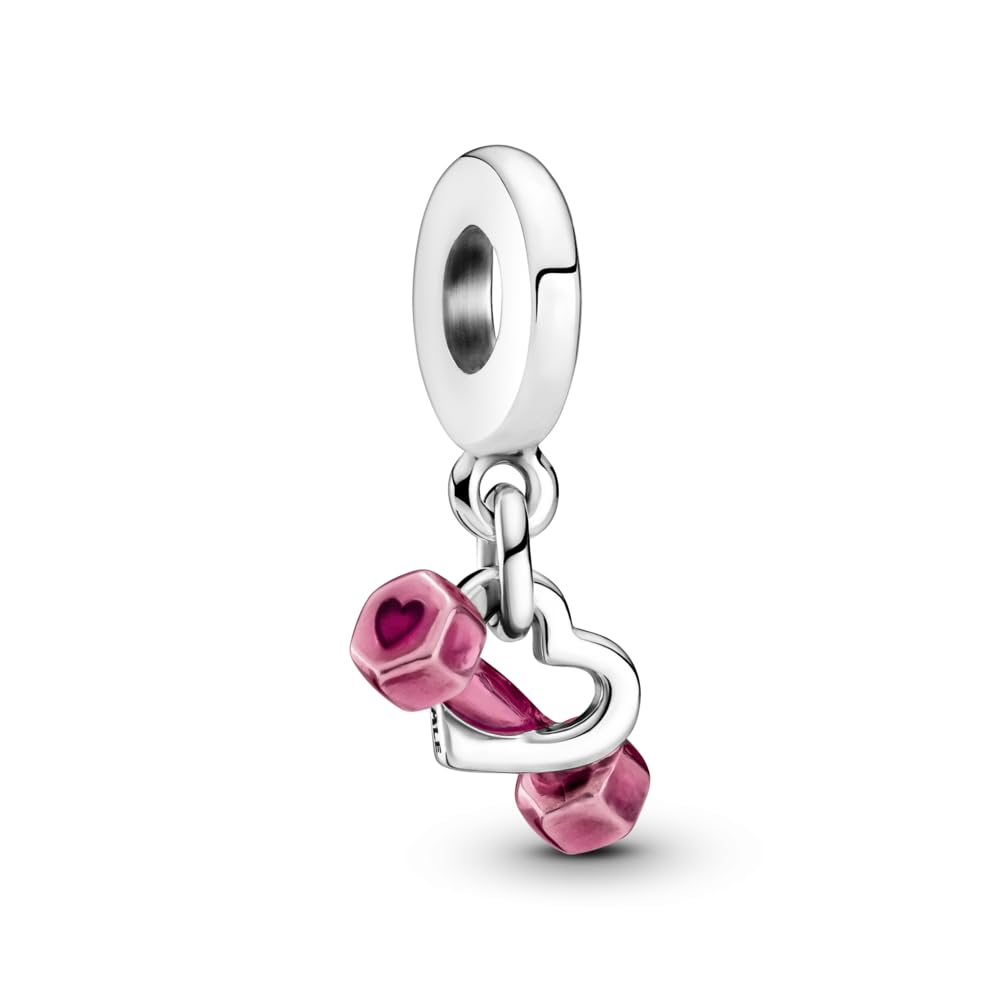 Pandora Dumbbell & Heart Dangle Charm - Compatible Moments Bracelets - Jewelry for Women - Gift for Women - Made with Sterling S